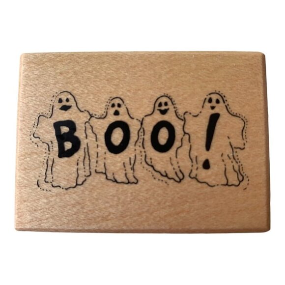 PSX Designs Boo Ghost Wood Mounted Rubber Stamp Word D-948 Spooky Halloween - Picture 1 of 8